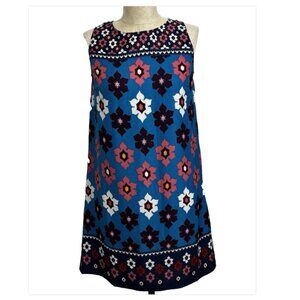 LOFT Shift Dress Shift Women's XS Sleeveless Open Tie Back Geometric Floral